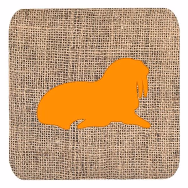 Carolines Treasures BB1017-BL-OR-FC Walrus Burlap And Orange Foam Coasters - Set 4; 3.5 x 3.5 In.